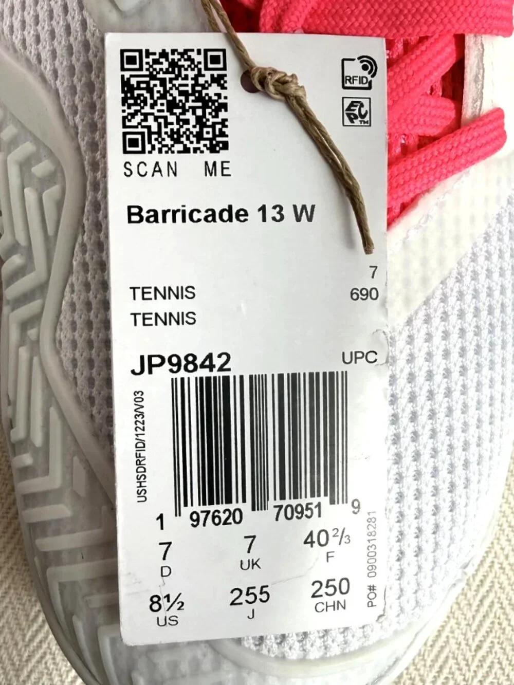 Adidas Barricade 13 W Women's Tennis Shoes  White Pink JP9842 Size 8.5 NWT